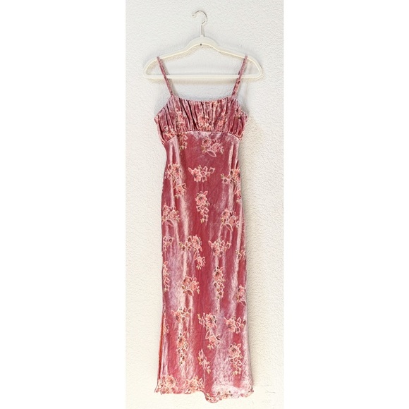 Hutch Dress Anthropologie Hayden Slip Maxi Burnout Velvet Floral Boho Pink Small - Picture 3 of 14